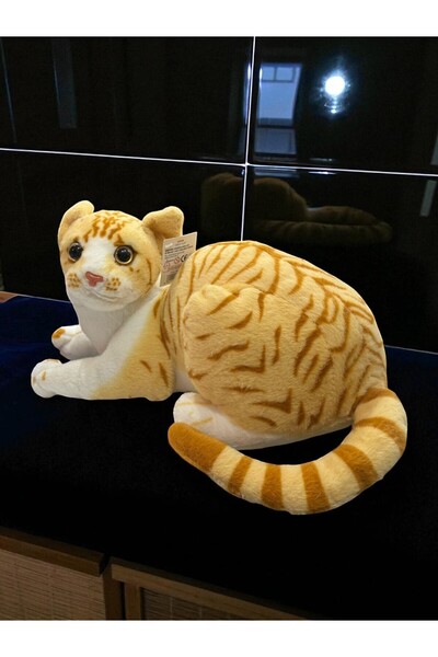 YILDIRIM OYUNCAK Sesli Peluş Soft Oturan 40 cm Tekir Kedi - Yumuşak Sesli Gerçek Görünümlü Peluş Kedi Tekir