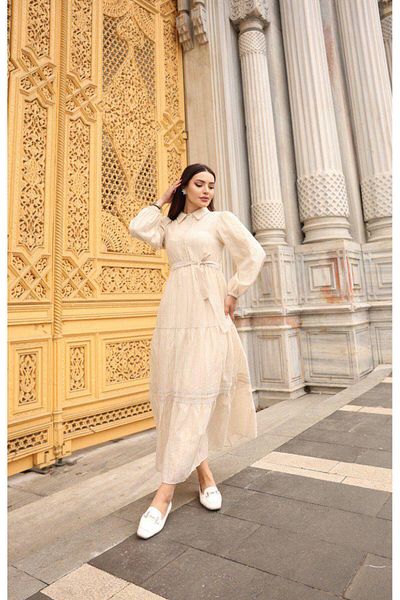 Dadali Dadali Shirt Collar Linen Dress Ecru