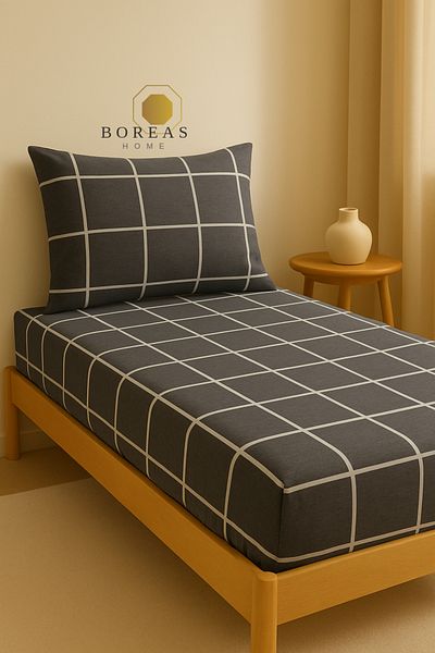 Boreas Home Pure Gray Ranforce Single Fitted Sheet and Pillowcase Set (100X200)