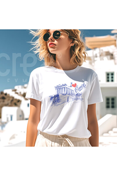 Crea Eymer Wear Греція Художній принт на бавовняній футболці з круглим вирізо...