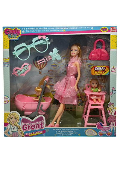 RAF Store Cindy Doll Pusetli Mama Sandalyeli Aksesuarlı Oyuncak Model Bebek Seti