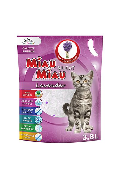 MIAU MIAU Υγιεινή άμμος υγιεινής για γάτες, πυριτική λεβάντα, 3,8 λίτρα