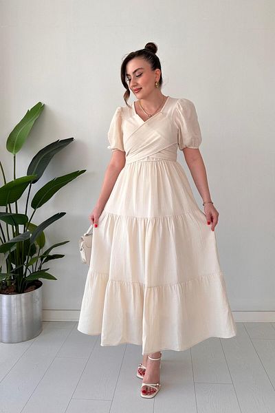 MaziButik Cross Tie Muslin Dress Cream