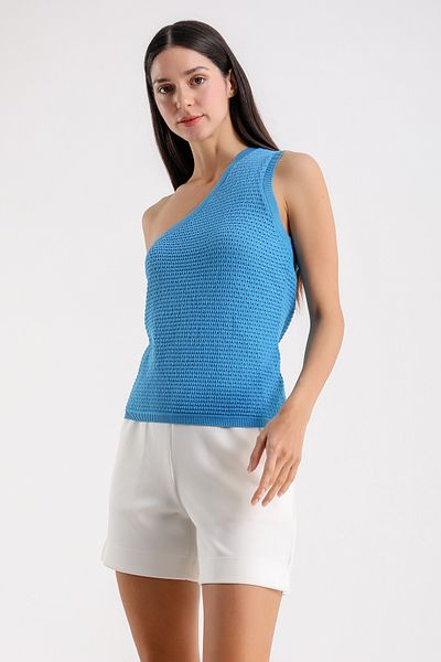 Barbara Baileys Cross-Banded Open Shoulder Tricot Tank Top