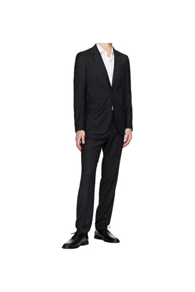 BOSS Erkek Saf Yünlü Astarlı Çentik Yakalı Slim Fit Siyah Takım Elbise 50546097-001