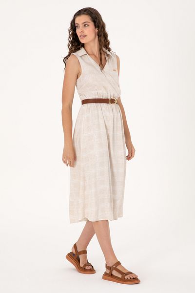 U.S. Polo Assn. Women's Sand Polo Neck Midi Length Woven Dress 50306638-Vr085