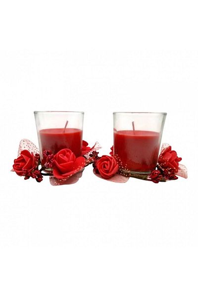 OEM Set 2 scented candles in glass cup decorated with flowers, gift box, red