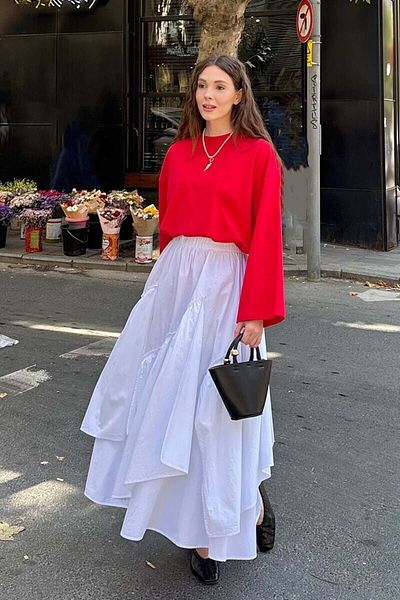 Ceylan Otantik Κόκκινο Top & Λευκή Κωτόν Φούστα Μποέμ Σετ