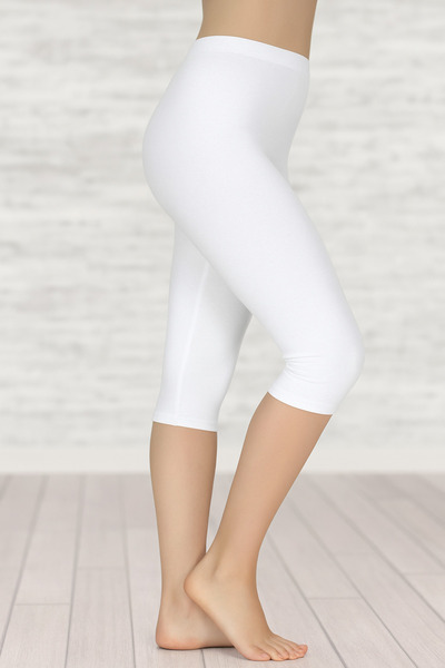 FATELLA Women's Knee Length White Capri Leggings – Comfortable Stretchy Fabric