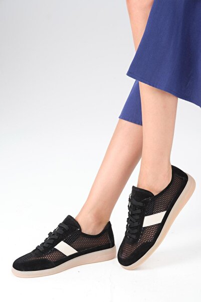 Mio Gusto Irina Genuine Leather Black Color Mesh Women's Sports Shoes