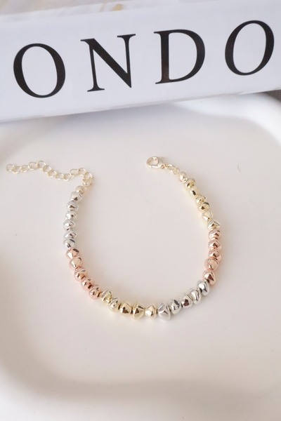 DEMOKAN Kadın Bileklik 14k Çok Renkli Düzensiz Boncuk Bileklik