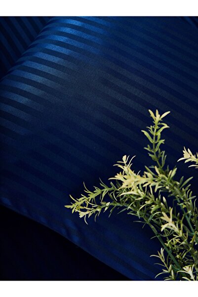 sarra Set cuvertură de pilota din satin cu dungi 160x200 - Albastru Indigo