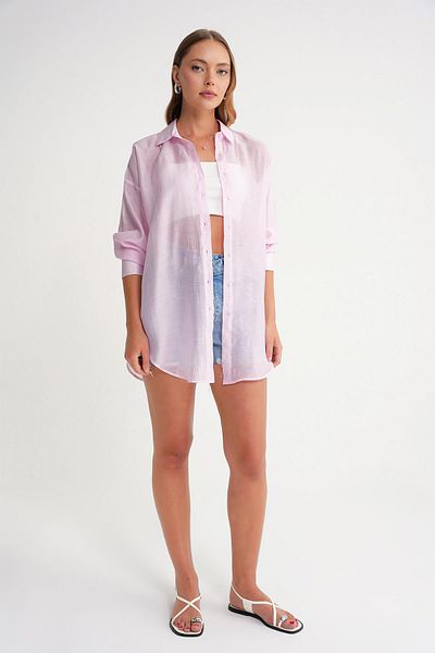 Mixray 4667 Women's Slim Oversize Modal Shirt Pink