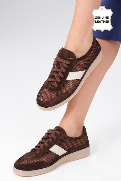 Mio Gusto Irina Genuine Leather Brown Mesh Women's Sports Shoes