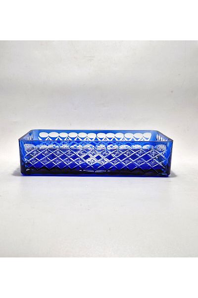 Akden Kristal Crystal Cutting Decor Ektrella Blue Baton Presentation Glass Bowl