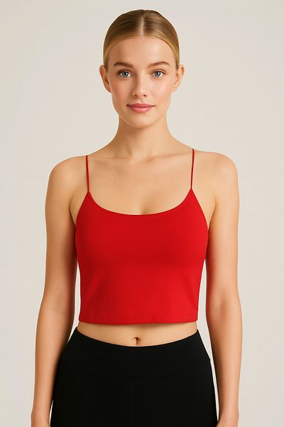 vesantia Women's Red Viscose Lycra Underwear Non-Showing Thread Strap Tank Crop Bustier