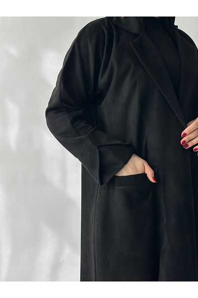 elegant hijab Black shamois abaya with pockets