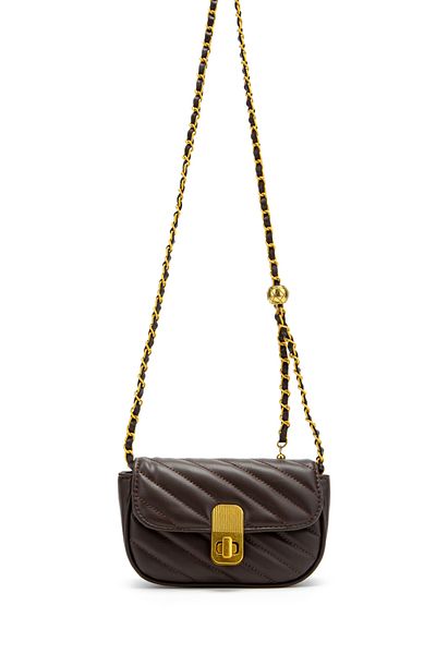 Kukura Lock Detailed Faux Leather Women's Crossbody Bag Sheldon Bitter Brown