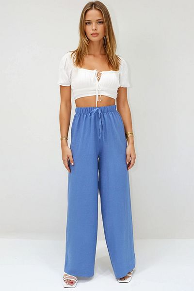 VAGGON Lace-Up Elastic Waist Aerobin Palazzo Trousers