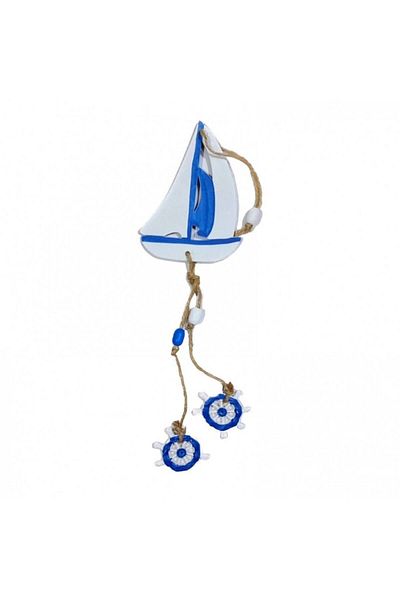 OEM Decorațiune de perete din lemn, barcă cu sistem de agățare, temă marină, 44 cm