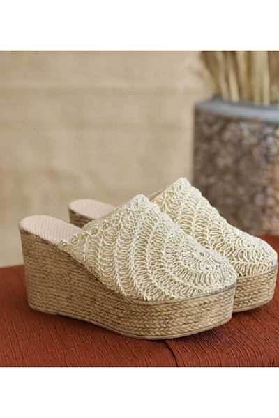 AYDOĞDU by ünal Bohemian Wicket Knitted Filled Tapucled Slippers