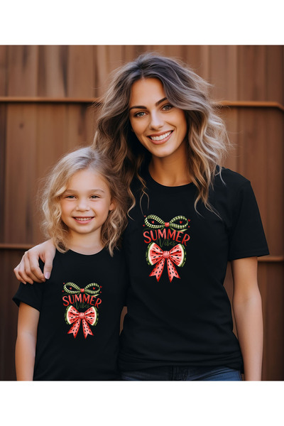 ASELİNDA Tricou combinat cu imprimeu pepene verde pentru mama-fiica (un singu...