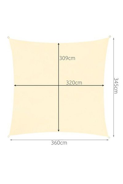 zola Waterproof tarpaulin/sunblind,square, cream, with hooks, density 180 g/m², size 3.6x3.6 m