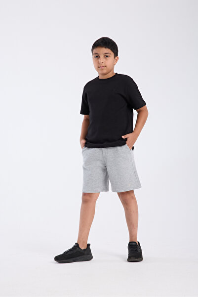 Erkek Çocuk Loose Fit Yarım Kalın Kumaş Kollu T-shirt Siyah