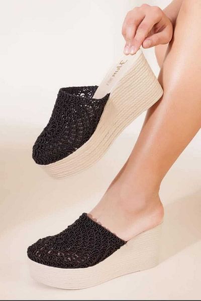 AYDOĞDU by ünal Bohemian Wicket Knitted Filled Tapucled Slippers