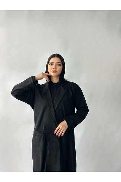 elegant hijab Black shamois abaya with pockets