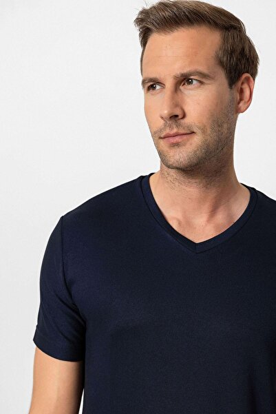 Antioch Navy Blue Basic V-Neck Men's T-Shirt