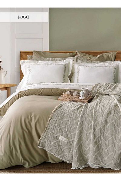 İyi Geceler İstanbul Good Night Istanbul 100% Cotton 9 Pieces. Dafne Embroidered Dowry Muslin Bedspread Duvet Cover Set