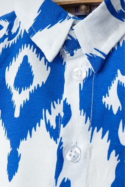 ruhaay Patterned Fabric Shirt Collar Buttoned Long Sleeve Snap Fastener Bodysuit