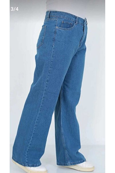 Lixera Pantaloni largi din denim Lusia, mărime mare, cu talie foarte înaltă, din lycra, albastru