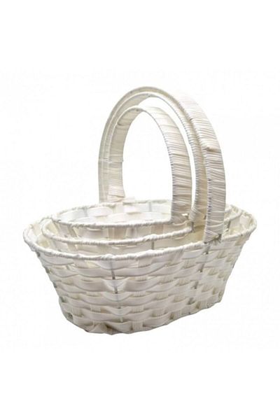 OEM Set 3 oval woven baskets, white