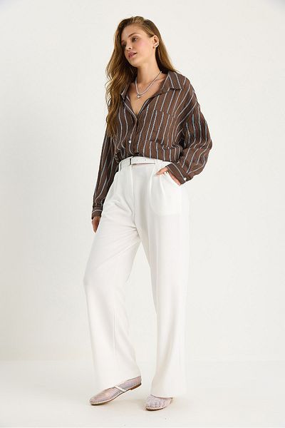 Bianco Lucci Women's Double Pleat Detailed Belted Knitted Trousers 3851 60261449