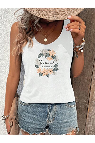 Deocept Γυναικείο μπλουζάκι με λαιμόκοψη με φλοράλ στάμπα