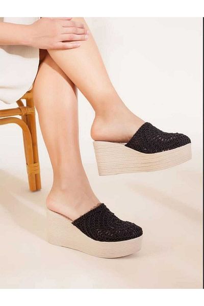 AYDOĞDU by ünal Bohemian Wicket Knitted Filled Tapucled Slippers