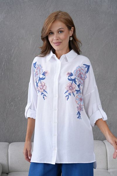 MVStore Women's Embroidery Embroidered Stone Detailed Linen Shirt