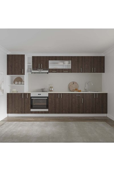haaus.ro Set Bucatarie Karo V33, Stejar Bronz/Alb, Blat Thermo 28 mm, L 340 cm