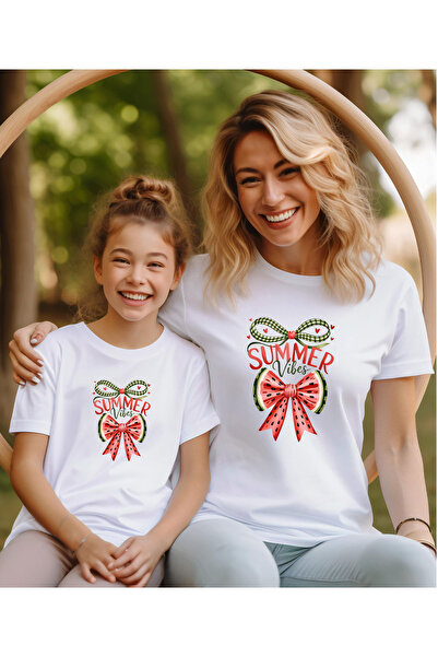 ASELİNDA Tricou combinat cu imprimeu pepene verde pentru mama-fiica (un singu...