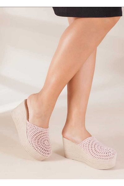 AYDOĞDU by ünal Bohemian Wicket Knitted Filled Tapucled Slippers