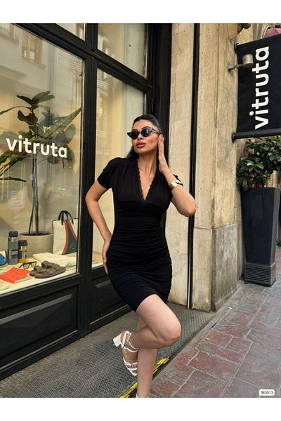 Modafeminen Rochie din dantelă cu mânecă scurtă 583013 NEGRU