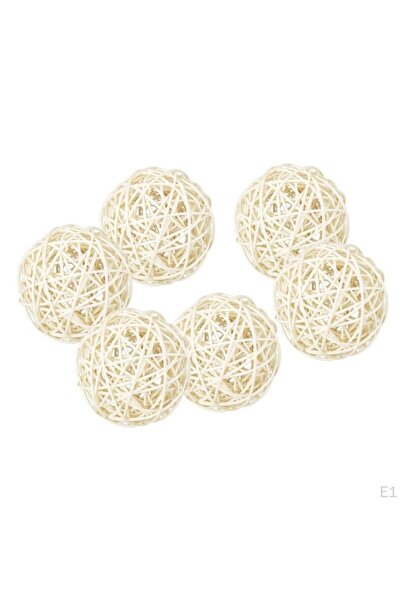 OEM Rattan Ball, Decorative Set, 6 pieces, White, 9 cm
