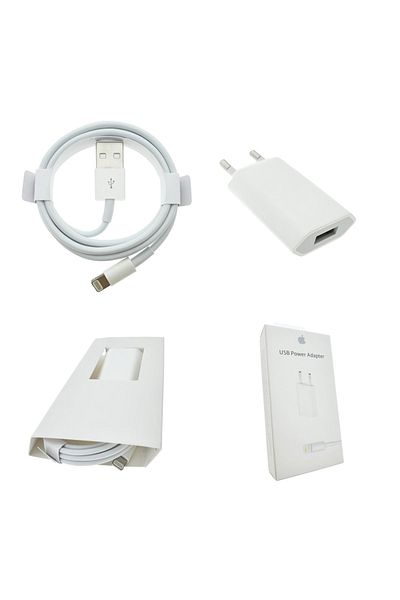 OEM Charger set for Apple, A1400, EU plug, 1 x USB, 5W, with Lightning cable, 1m, white, in blister