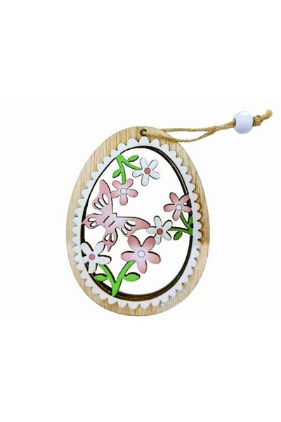 OEM Decoratiune din lemn cu agatatoare, ou cu model peisaj de primavara, decor Paste, 11cm