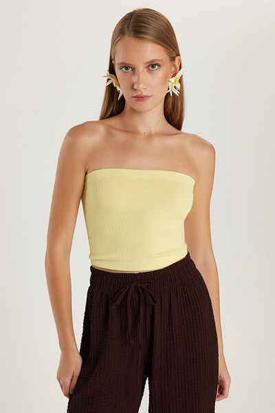 Tudors Women's Slim Fit Cotton Strapless Plain Yellow Blouse