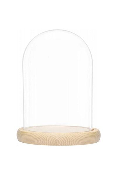 OEM Glass Dome with Wooden Base, 13x8 cm