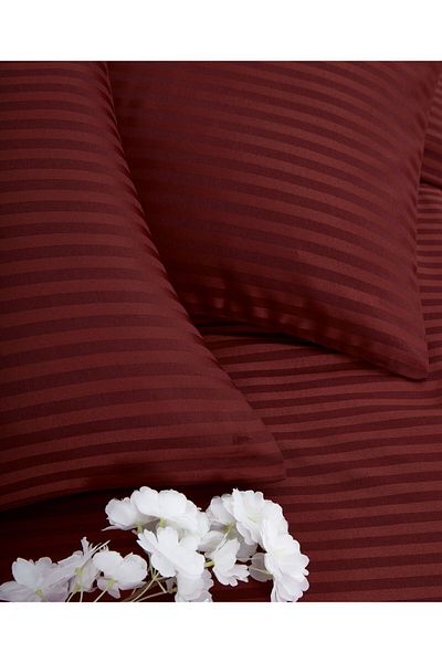 sarra 160X200 Single Striped Satin Duvet Cover Set - Claret Red