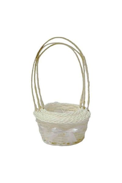 OEM Set 3 woven baskets made of plastic, with handle, satin ribbon, round, white, 38-50 cm